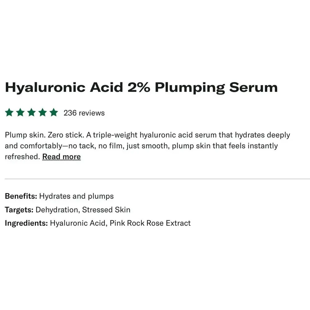 NIB Facetheory Hyaluronic Acid 2% Plumping Serum 1oz